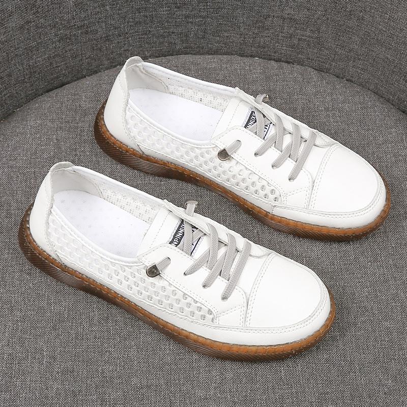 Fashion Genuine Leather Soft Sole Outdoor Summer Walking Vulcanized Shoes Women Jogging Sneakers Woman Flat Trainers Fitness Footwear