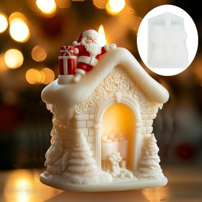 Chimney Climb Santa Claus Candle Silicone Mold Christmas Tree House Santa Claus Gift Box Resin Mould Snow House Gypsum Molds
