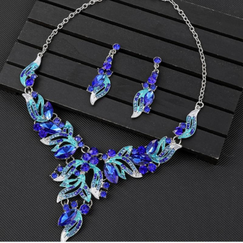 Ensemble Collier Boucles d'oreilles Strass Cristal Mariage Fête Costume Bijoux Accessoires