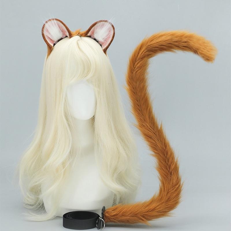 Mouse Costume Accessories Faux Furs Foxes Tail and Ears Headband Set Animal Halloween Cosplay Costume for Women Men