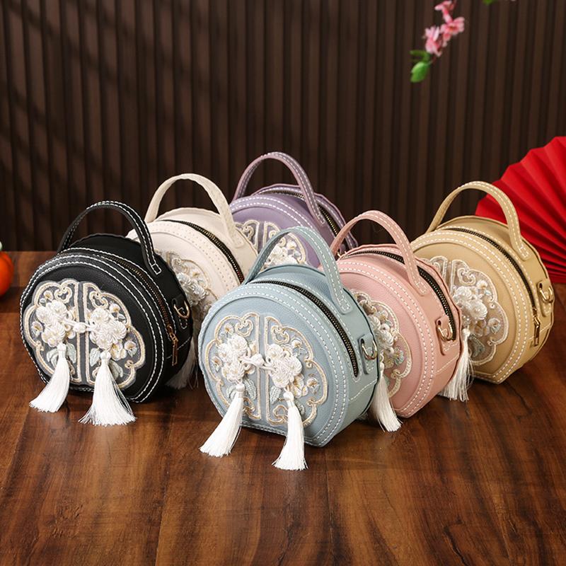 Chinese Style National Style Bag For Women  Versatile Niche Embroidered Messenger Bag Portable High-Capacity Round Bag