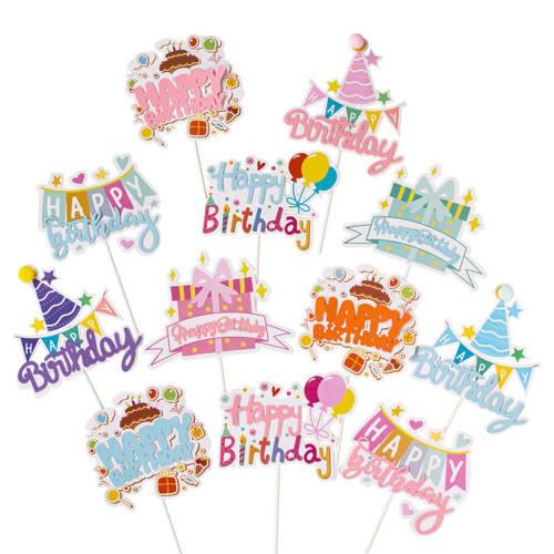 DUOLEIMI Cake Toppers, Birthday Cake Decorations, 10 Cake Picks, Cake Decorations, Happy Birthday Cake Insert Cards, Cute