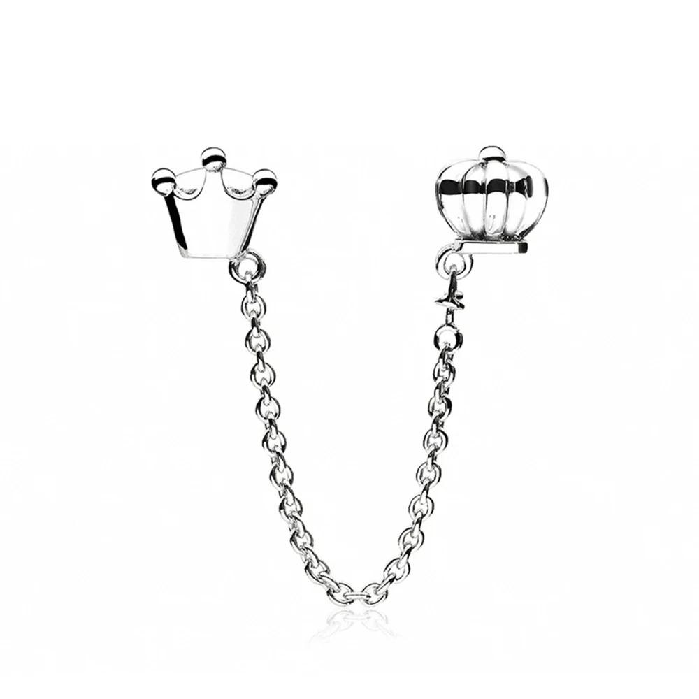 925 Silver Star Moon Crown Pendant DIY Bracelet Spacer Bead Women Jewelry Safety Chain New