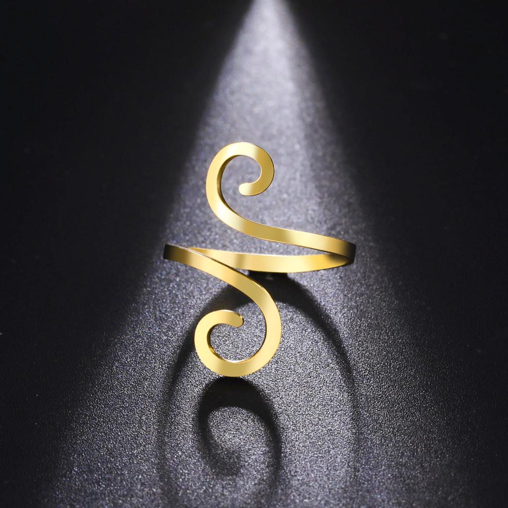 Stainless Steel Large Spiral Ring Women Gold Adjustable Finger Rings Minimalist Jewelry Valentine Gift In