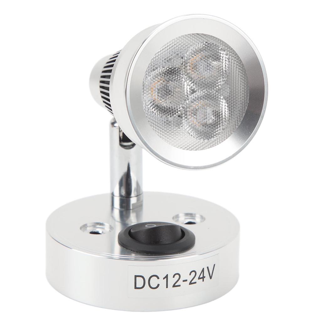 LED RV Bedside Lamp DC12 to 24V Silver 3W 3000K Warm White Portable Reading Light for Yacht Ships Bo