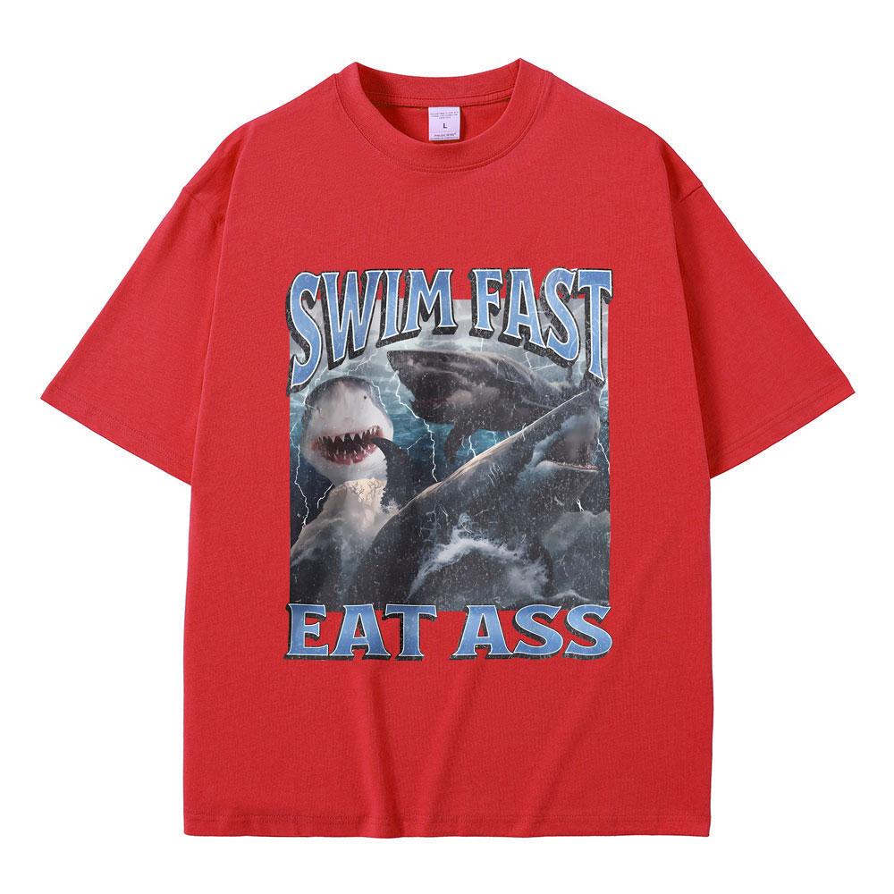 Funny Shark Print T-shirt Men Women Casual Oversized T Shirts Male Fashion Vintage Short Sleeve Unisex Soft Cotton Tshirt Tops