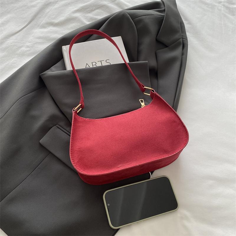 Yogodlns Modna Teksturowana Czerwona Torba Damska Nowa Zamszowa Pojedyncza Torba Na Ramię Mała Jednolita Kolorowa Zamek Błyskawiczny Pod Pachami Torby Hobo