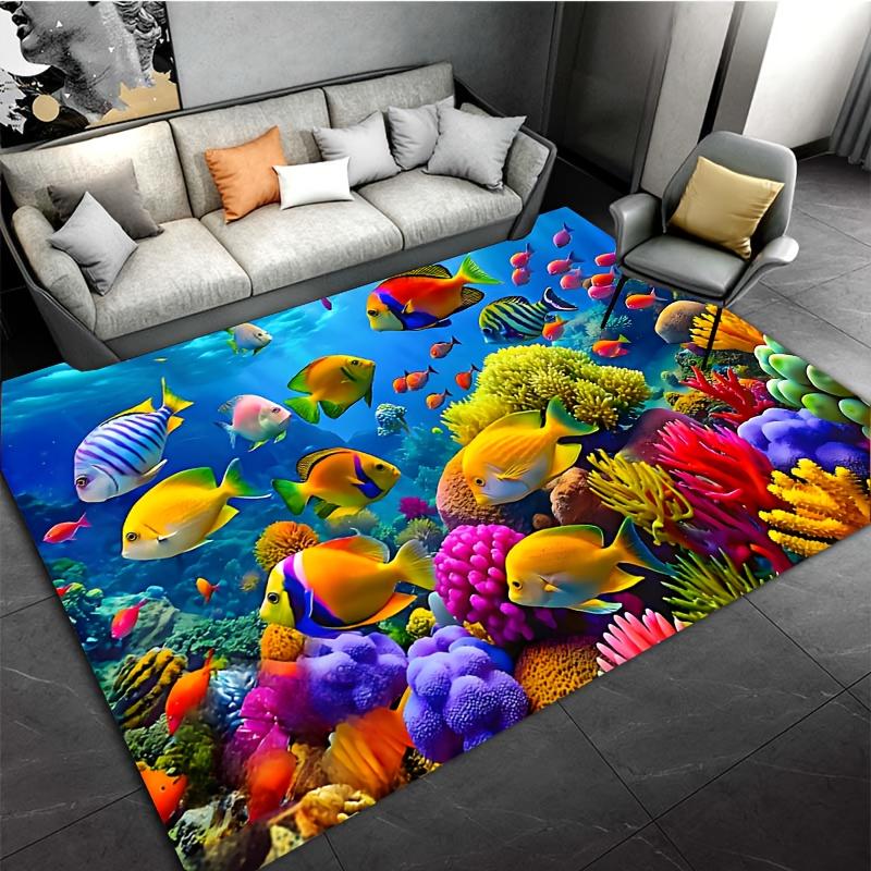 Ocean Animal Whale Coral Reef Pattern Floor Mat,Non-Slip,Easy to Clean,Suitable for Living Room,Bedroom,Kitchen,Office,Bathtub Shower,Bathro