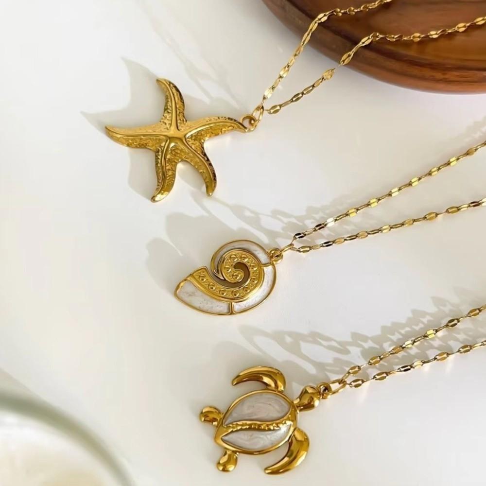 Ocean Elements Elegant Necklace Turtle Conch Design Collarbone Chain Daily Jewelry