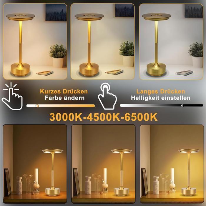 Lampe de table - NETTLIFE - LED tactile - Batterie rechargeable USB - Intensité variable - Or
