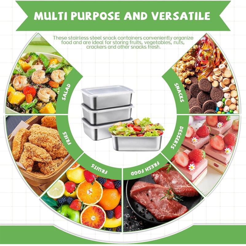 3/6/10PCS Refrigerator Food Storage Box Portable Food Freshness Preservation Box Picnic Box Stainless Steel Food Container
