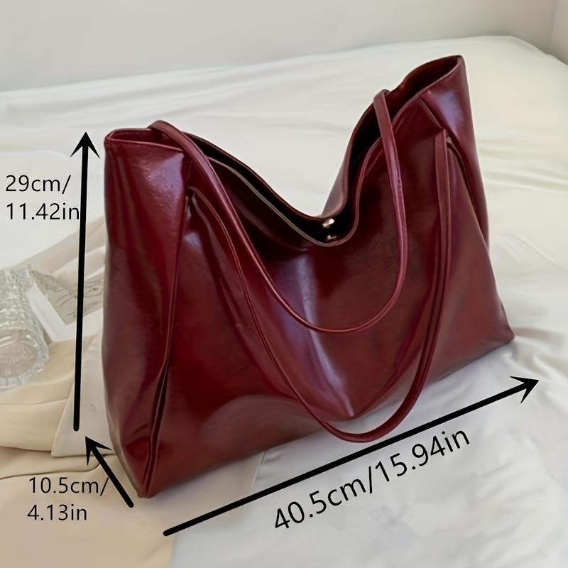 Retro Burgundy Handbag for Women - Large Capacity Crossbody Shoulder Bag with Adjustable Buckle Closure, Fixed Strap & Edge-Painted Finish