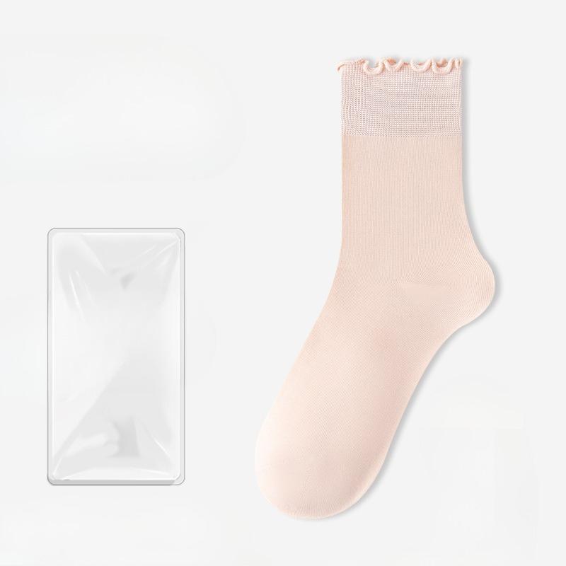 Female Summer Thin Style All-match Pure Color Auricle Lace Breathable Deodorant Boneless Short Tube Cotton Socks