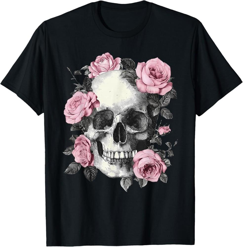 Floral Sugar Skull Rose Halloween Unisex Graphic T-Shirt