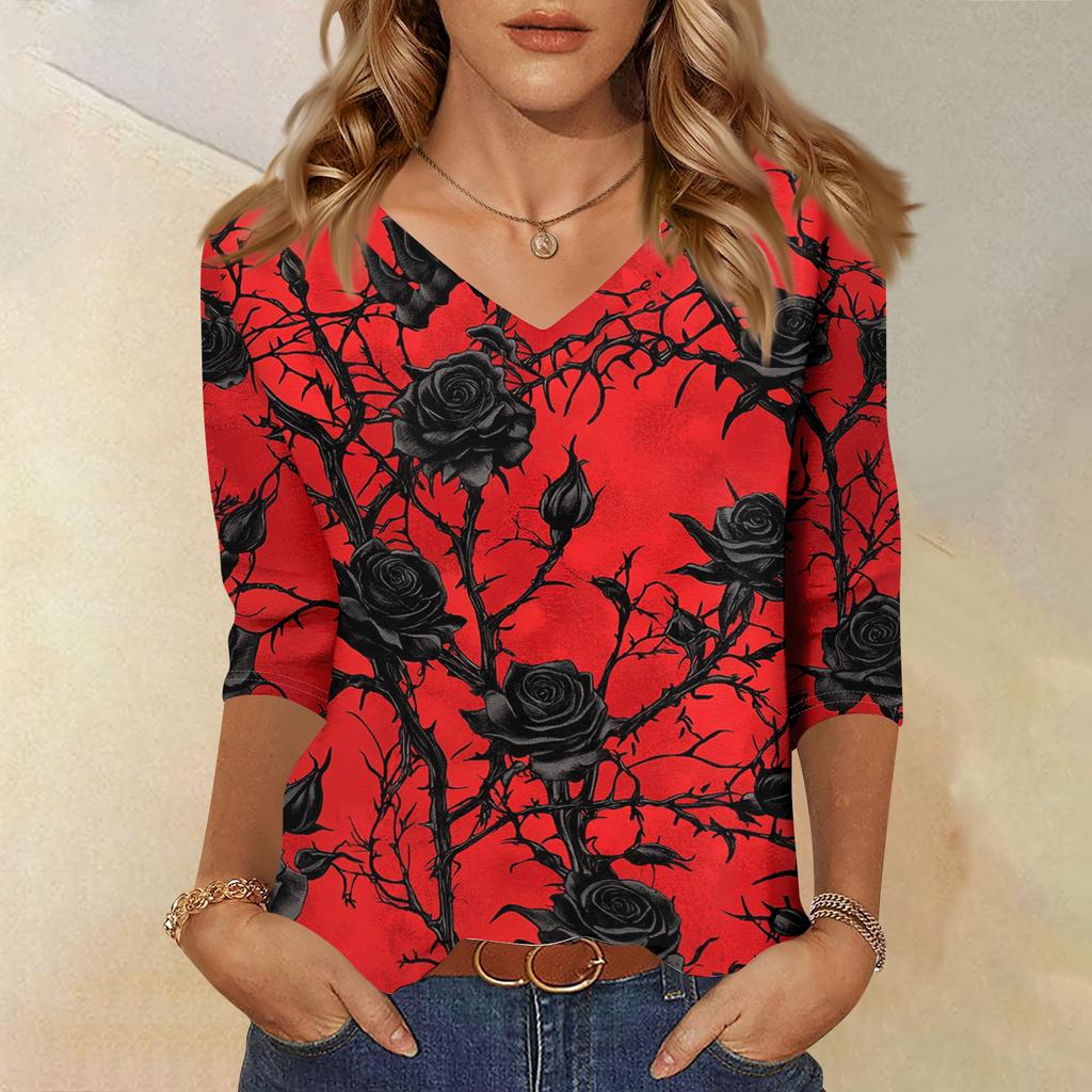 Long Sleeve Shirts for Women V Neck Floral Print Womens Long Sleeve Tops Casual Long Sleeve T Shirt Women Loose Fit Long Sleeve Tops for Women