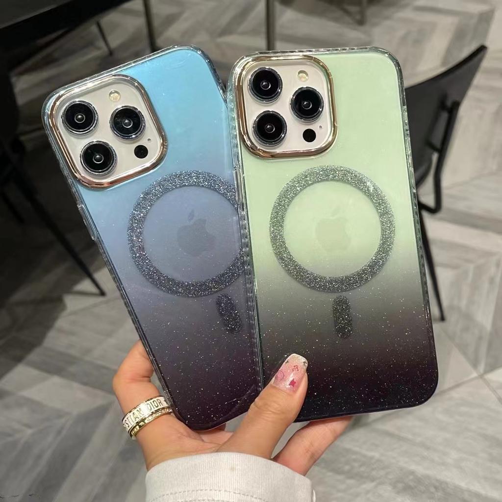 Glitter Powder Suitable for Apple 16 Gradient Magnetic Charging Mobile Phone Case Creative IPhone 15 Fall 14 ProMax Protection Case