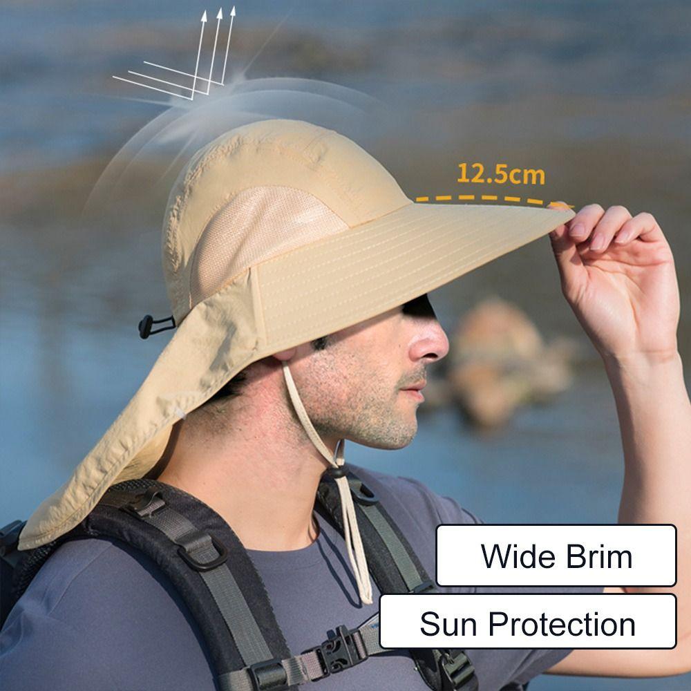 Hiking Sun Protection Hat Anti-UV Men Bucket Hats Fashion Wide Brim Sun Hat with Neck Flap