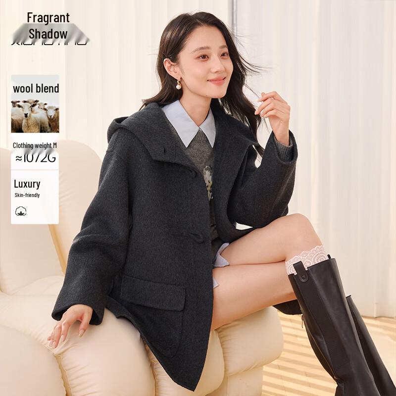 Women s Hooded Double-Faced Wool Toggle Button Mid-Length Coat M