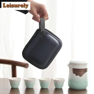 Teapot And Tea Cup Set Kit Tea Making Travel Tea Set Outdoor Portable Bag Chinese Sea Wave Tea Set Supplies 1 Bowl 4 Cups Gifts