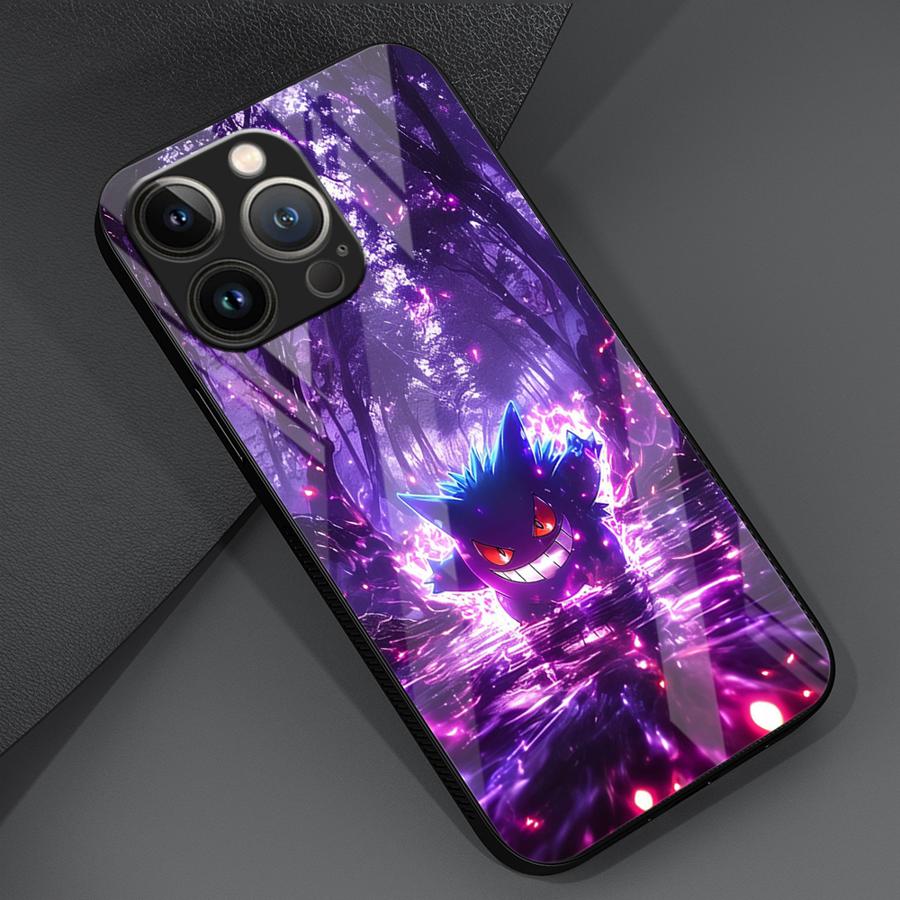 

Phone Cover Glass Case for iPhone 17 Pro Max 11 8 Air XR 14 16 12 13 15 Plus Anime Pokemon Gengar iPhone 12