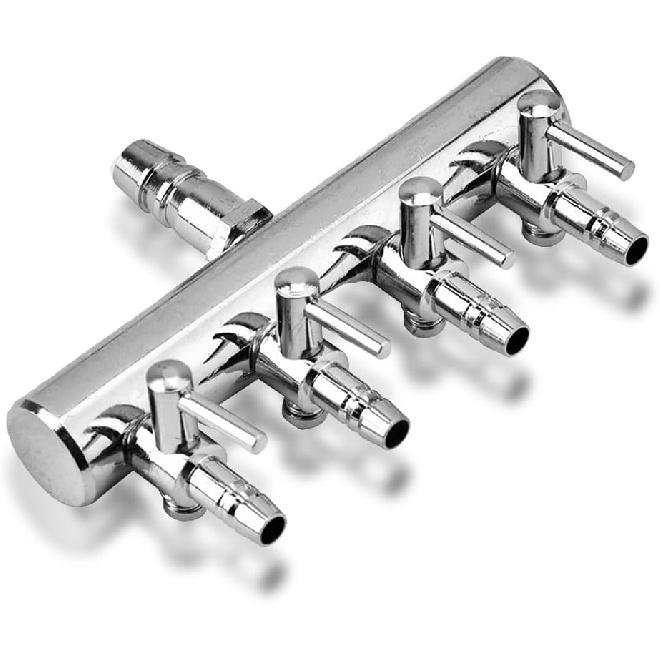 Joyzan Air Splitter Flow Control Valve, Aquarium Flow Gang Lever Pump Distributor 4 Way Stainless Steel Fish Tank Manifolds Multi Port T Shaped Line