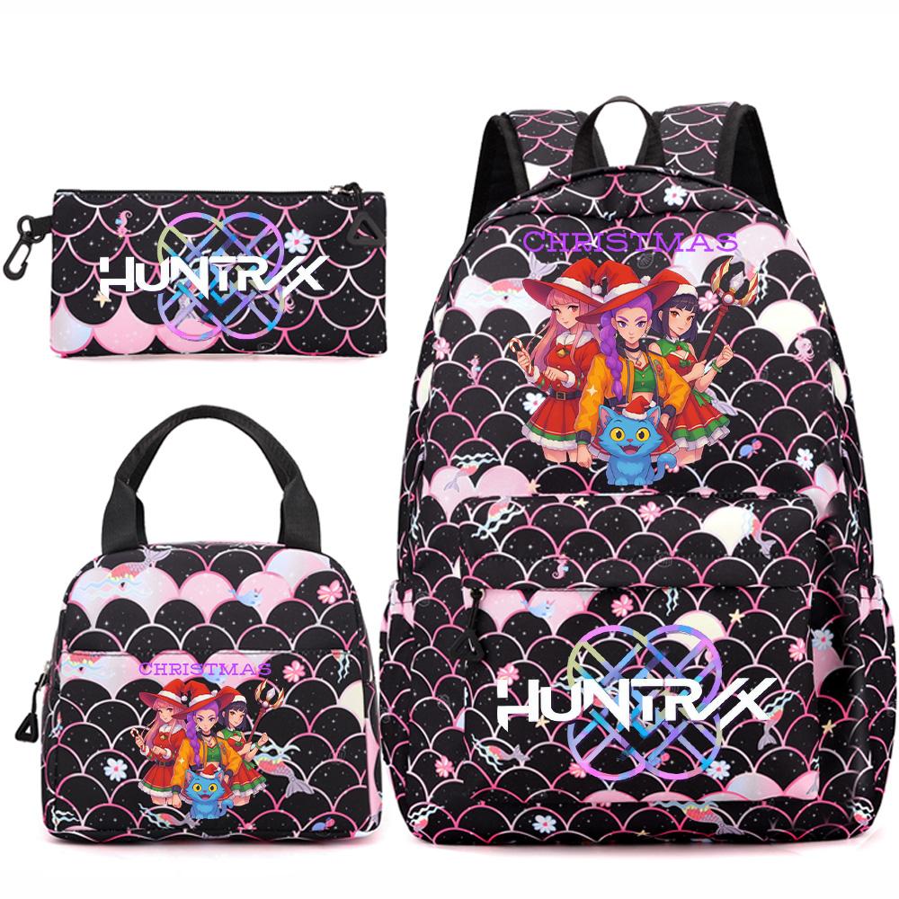 3Pcs/set Christmas KPOP Printed Backpack Handbag Pencil Case for Teenger Student Girl Boy Schoolbag Kid Bookbag Large Capacity Travel Bag Gift