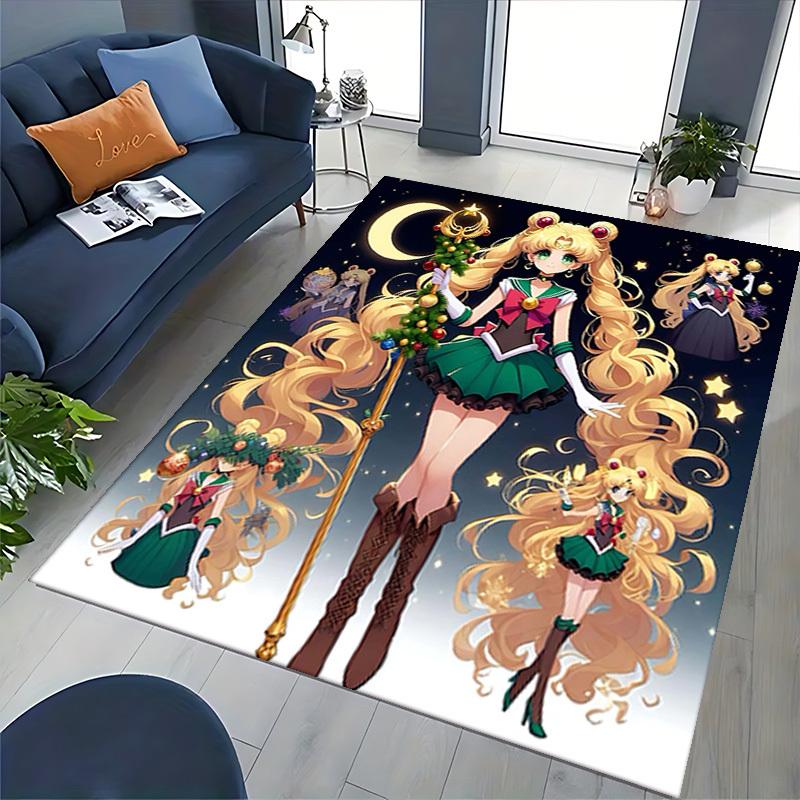 1pc Sailor Moon Christmas Edition Chair Mat - Anime Cartoon Design, Non-Slip Carpet for Office and Home Decorations, Suitable for All Seasons.O016