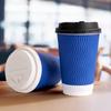 Disposable Paper Cups With Lids 12 Oz, Insulated Takeaway Cups, Corrugated Double Wall, Blue 50 Count