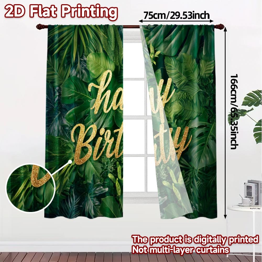 2pcs, 2D FLAT PRINTING Curtains (Without Rod) Green Celebration Modern Modern Curtains Polyester Easy Install Curtains Gifts
