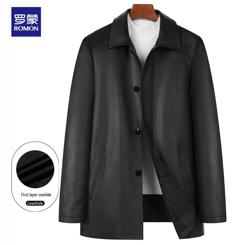 

Luomeng Men s Top-Grain Leather Lapel Jacket with Detachable Down Liner 170