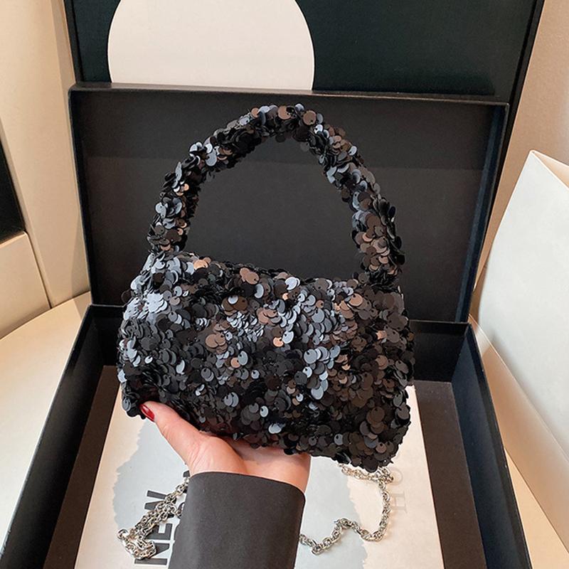 Sommer Ensfarget Paljettglans Skulderveske Casual Kjede Underarmsveske Enkel Stor Kapasitet Kvinnelig Shopping Mote Crossbody-veske