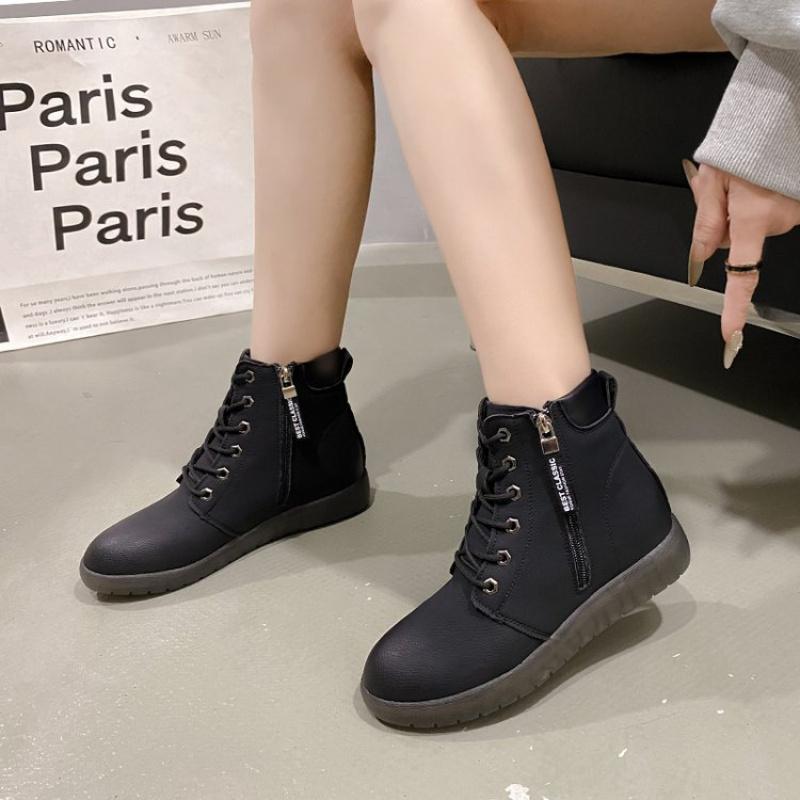 Dámské 2025 Jarní/Podzimní Ležérní Kozačky - Kotníkové Nazouvací Kozačky s Kulatou Špičkou a Bočním Zipem | Měkká Protiskluzová Podrážka