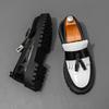 Fashion Loafers Men Thick-soled Lightweight Fashionable Social Leather Shoes Outdoor Travel Mountaineering Shoes Black White Size 38-46