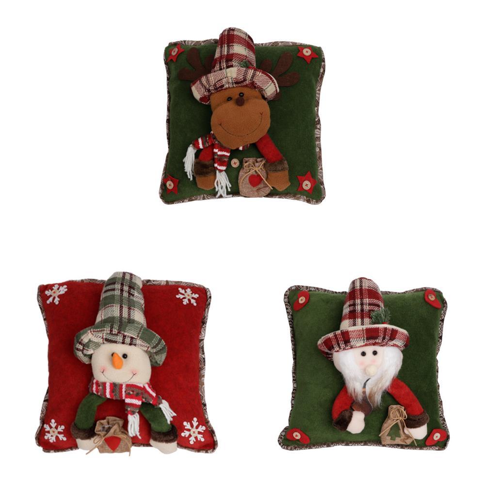 Christmas Pillow Cover Santa Snowman Reindeer 3d Fabric Decor For Holiday Couch Bedroom