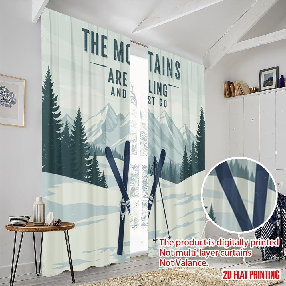 2pcs 2D Flat Printing Window Treatment Curtains Mountain Skiing Snow Adventure Polyester Without Electricity 0 Perfect for