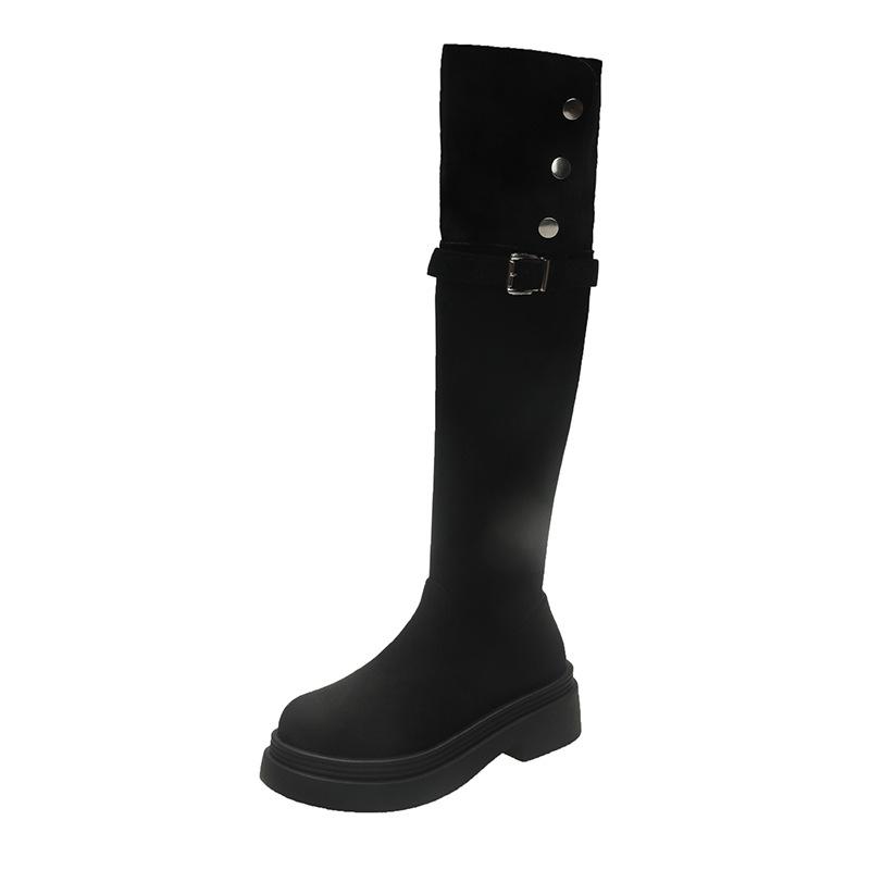 Over-the-knee Long Boots, Long Boots Plus Large Tube Circumference Retro Western Boots, Women's Autumn and Winter Velvet High Boots, Snow Boots, Knig