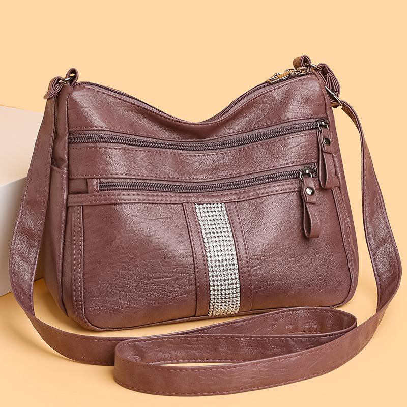 New messenger bag soft leather shoulder bag retro simple fashion large capacity multi-pocket women's bag