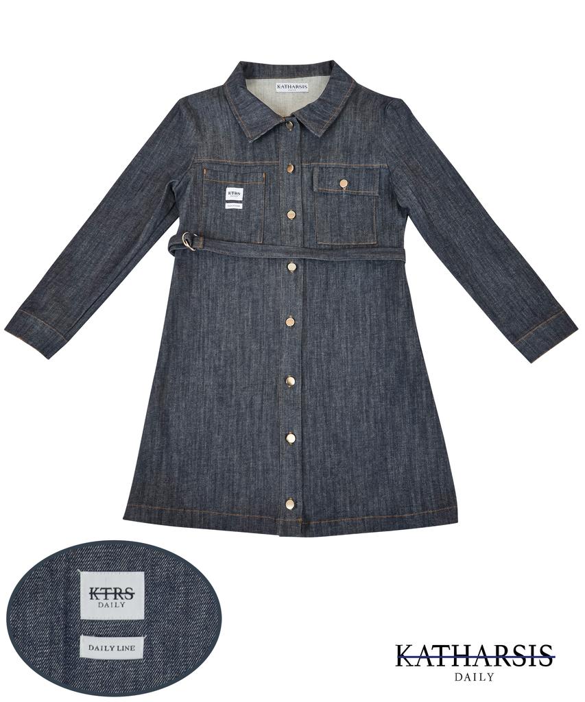 KATHARSIS Daily Denim Mini Dress Long Sleeve Dark Blue S M