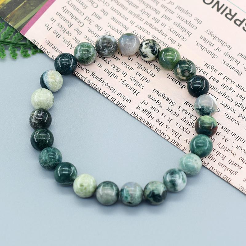 Real Natural Tree Patterned Agate Stone Beaded Bracelet Men Women Natural Lapis Lazuli Moss Agate Jade Energy Healing Jewelry