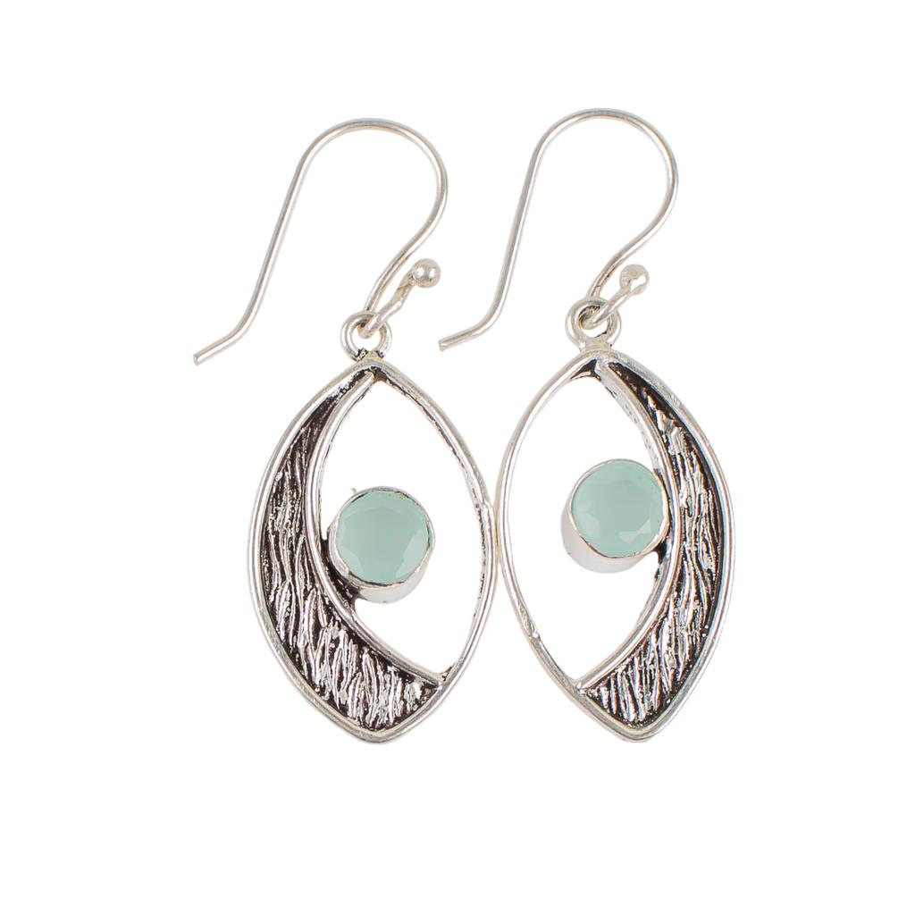 Aqua Chalcedony Gemstone 925 Sterling Silver Jewelry Handcrafted Earrings 1.60" EE-61-17