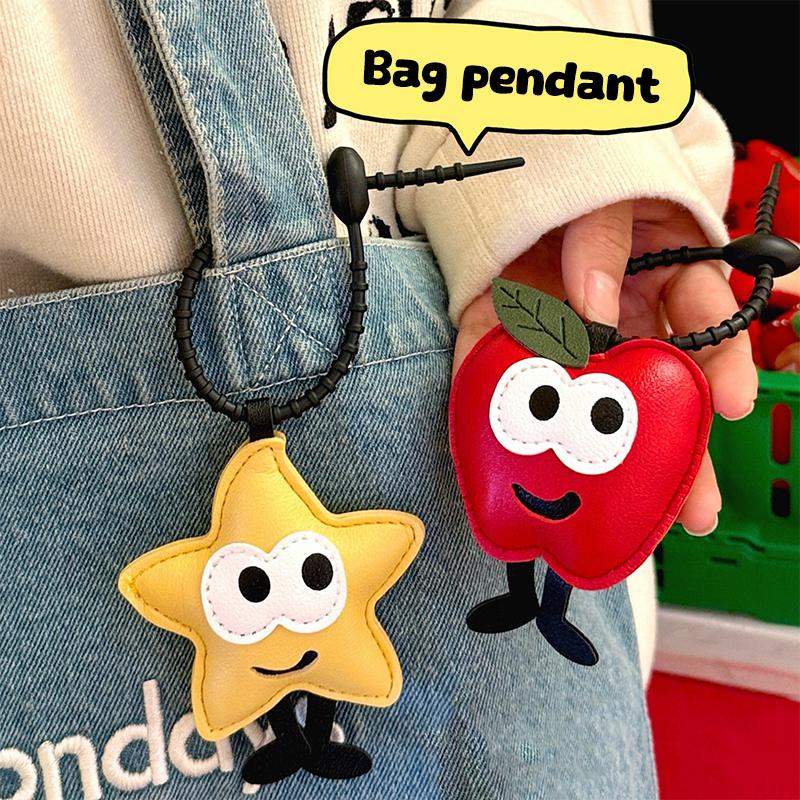 Cute Cartoon Christmas Tree Star Keychain Creative Pu Leather Keyring Backpack Pendant Key Hanging Decoration Xmas Gifts