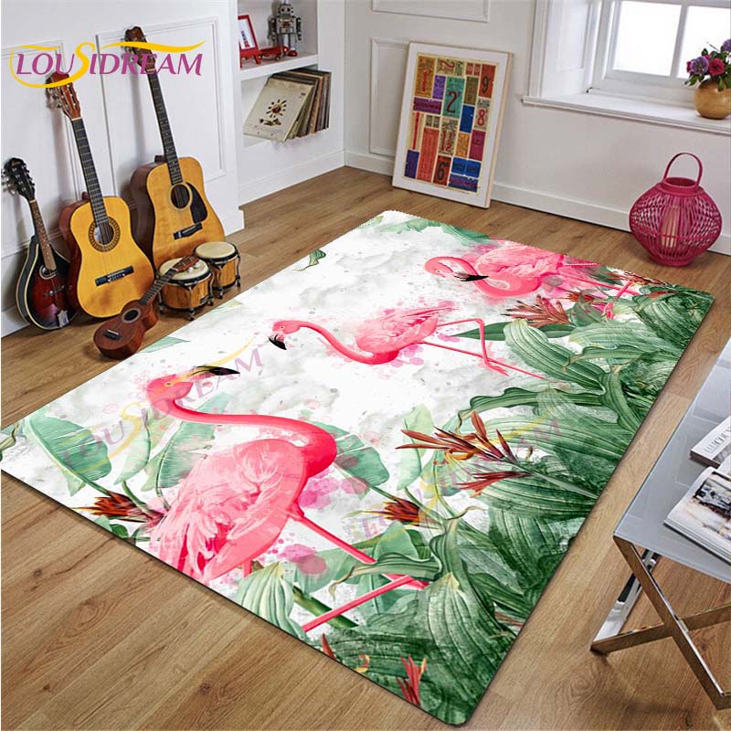 3D Flamingo Rug Carpet for Livingroom Bedroom Kids Room Colorful Modern Rug Non Slip Floor Carpet INS Style Decor Flower Carpet