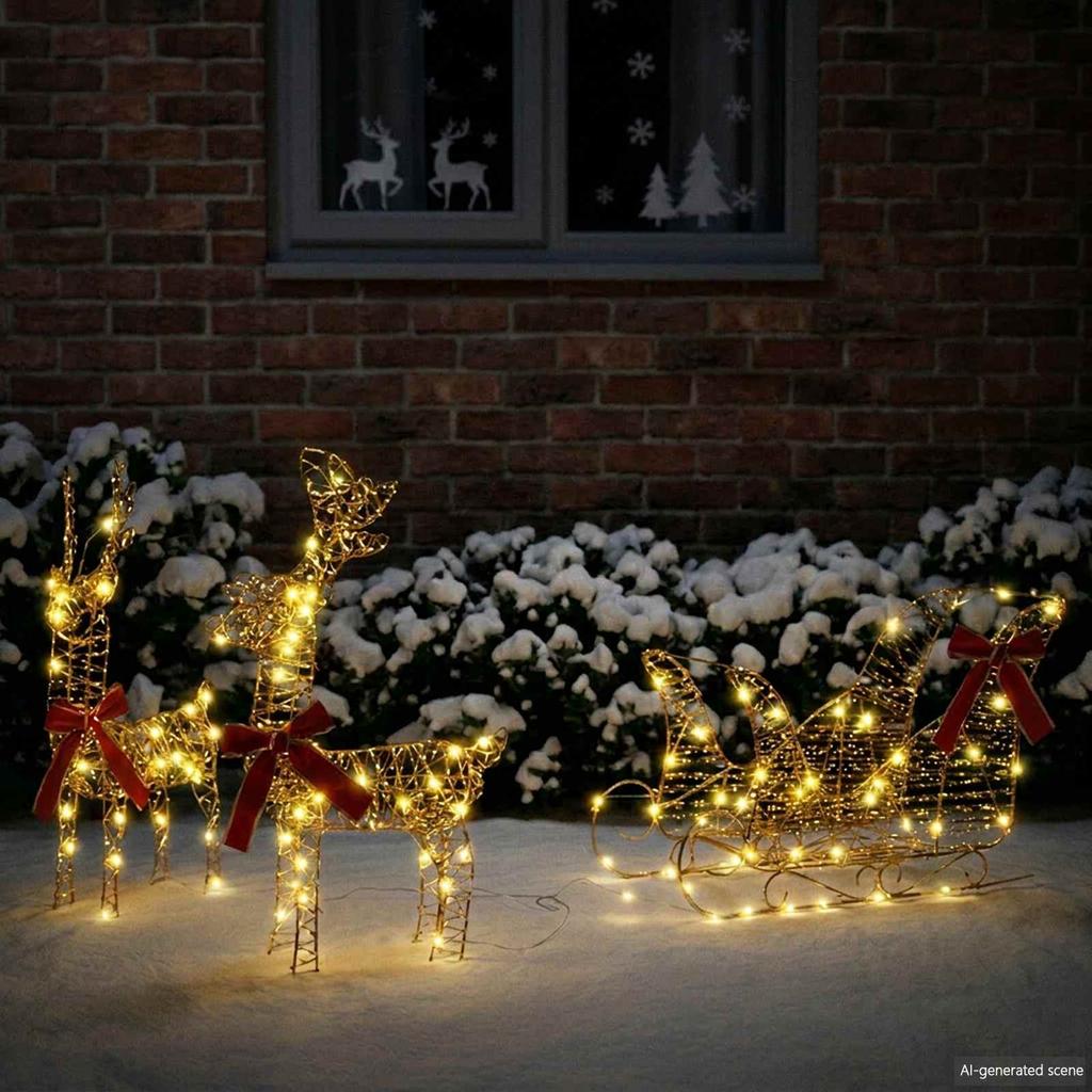 Reindeer Pull Sled Warm White 30 X 12 X 55 Cm PET