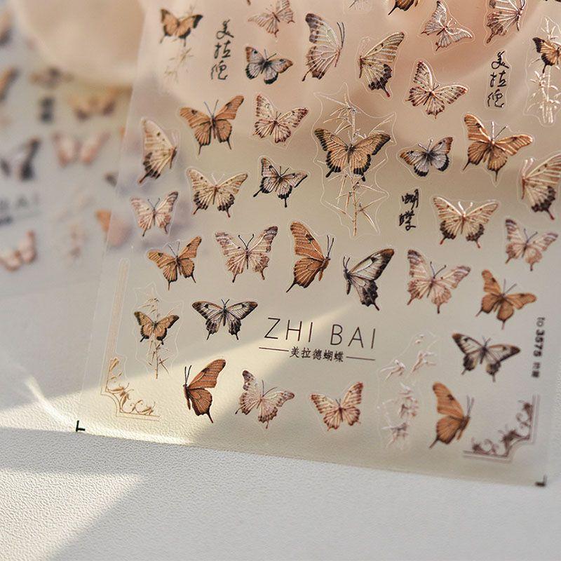 

Maillard Butterfly Nail Sticker Tomoni Embossed Back Glue Retro National Style Nail Sticker Japanese Style Nail Ornament Maillard Butterfly 3575((Relief))