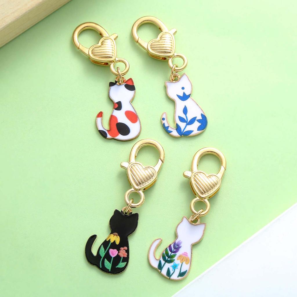 4pcs Colorful Enamel Cute Cat Keychain, Alloy Animal Key Ring, For Car Keys, Backpacks, Wallets