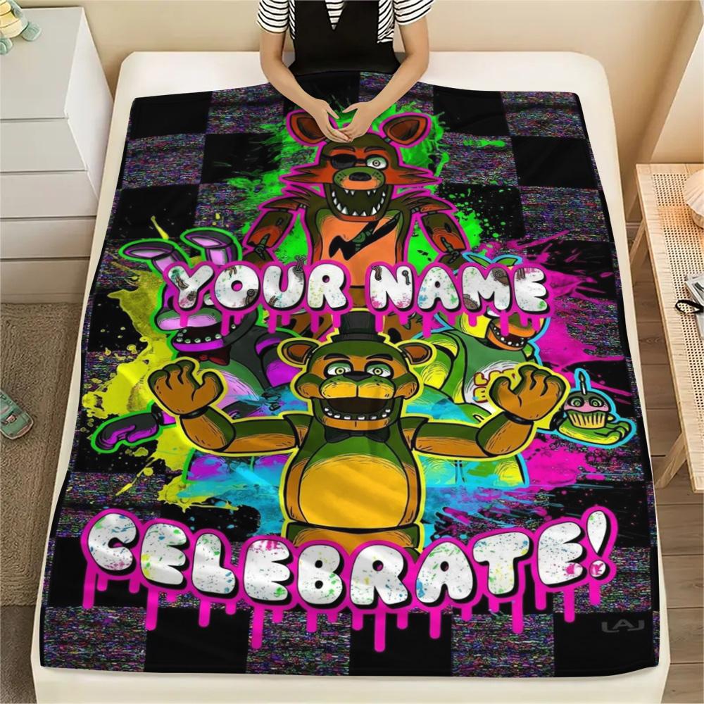 1PC Fnaf Celebration Custom Name Patterned Flannel Blanket Suitable For All Seasons For Home Decor Warmth And Comfort Gifts Holiday Present