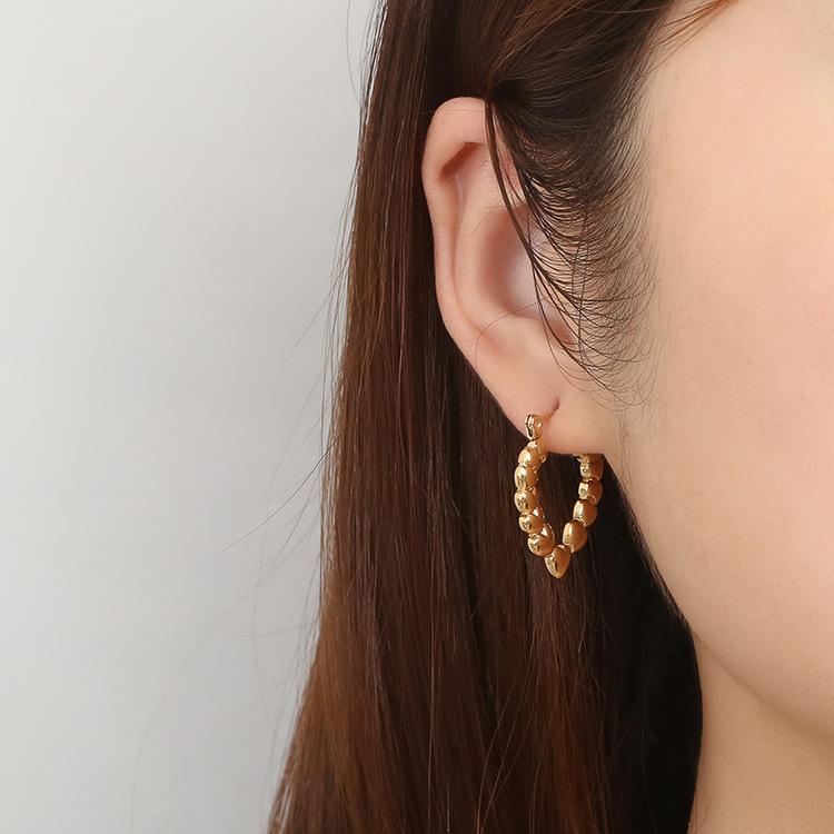 Oil Pressure Bead Love Stainless Steel Earrings High Sense Light Luxury Trend 18K Earrings