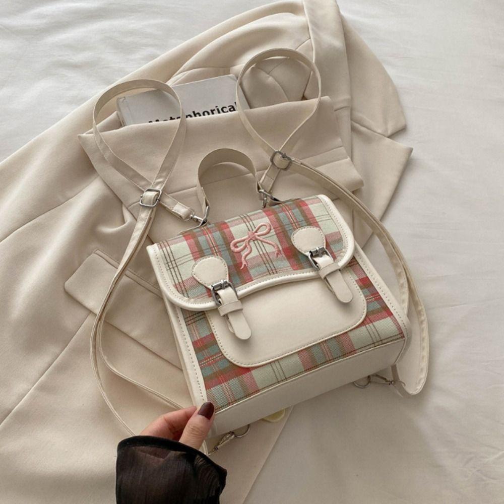Plaid College Style Backpack Handbag Teens School Bag Cute Women Crossbody Bag  Students
