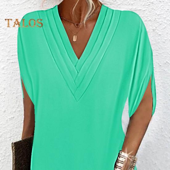 Dámské šaty s výstřihem do V plisovaný rukáv napůl netopýří Jednobarevné Volné Měkké Prodyšné Dojíždění nad kolena Mini