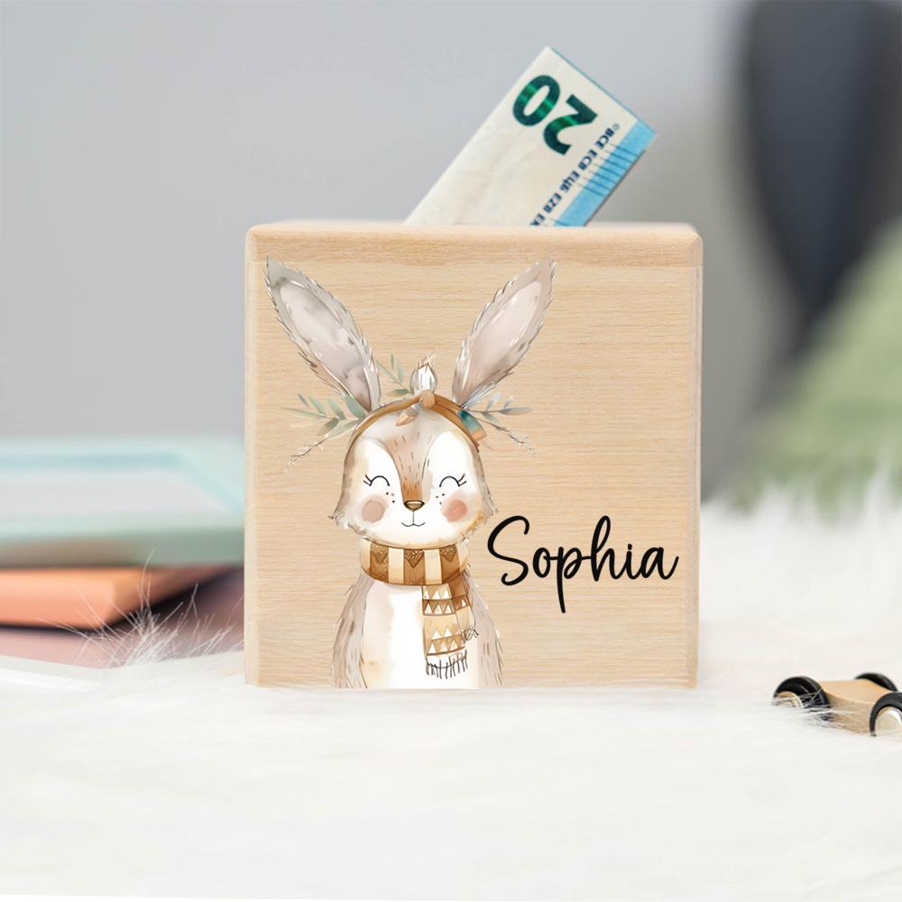 Personalised Piggy Bank Elephant Deer with Name Money Box Coin Collection Boxes Wooden Coin Bank Birthday Holiday Gift for Child